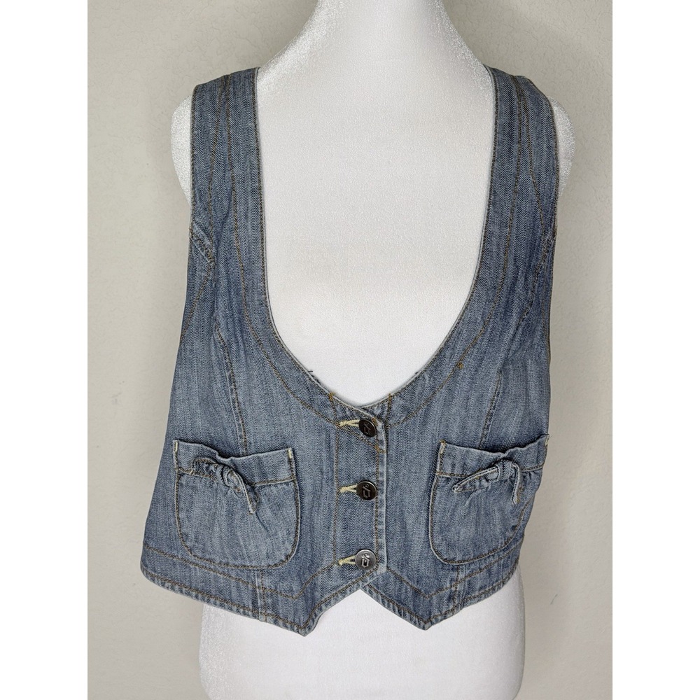 Vintage Y2K Style Decree Denim Vest XL Grunge Rockabilly School Girl Edgy